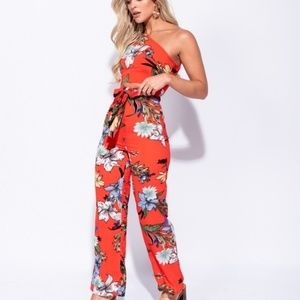 💕Floral Cut Out Waist One Shoulder Jumpsuit 💕